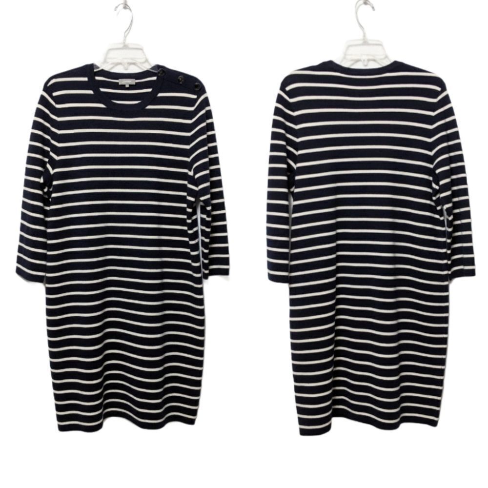 JAEGER 100% Wool Navy Striped Sweater Dress L